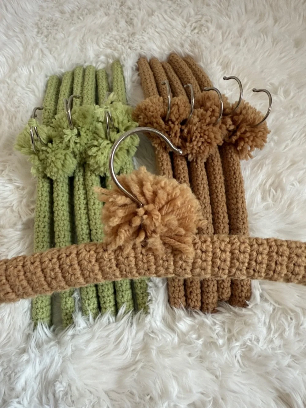 Handmade Crochet Velvet Hangers - Green & Tan Set